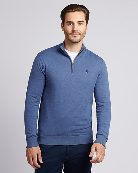 Męski bawełniany lejek szyja 1/4 zip dzianina w vintage Indigo
