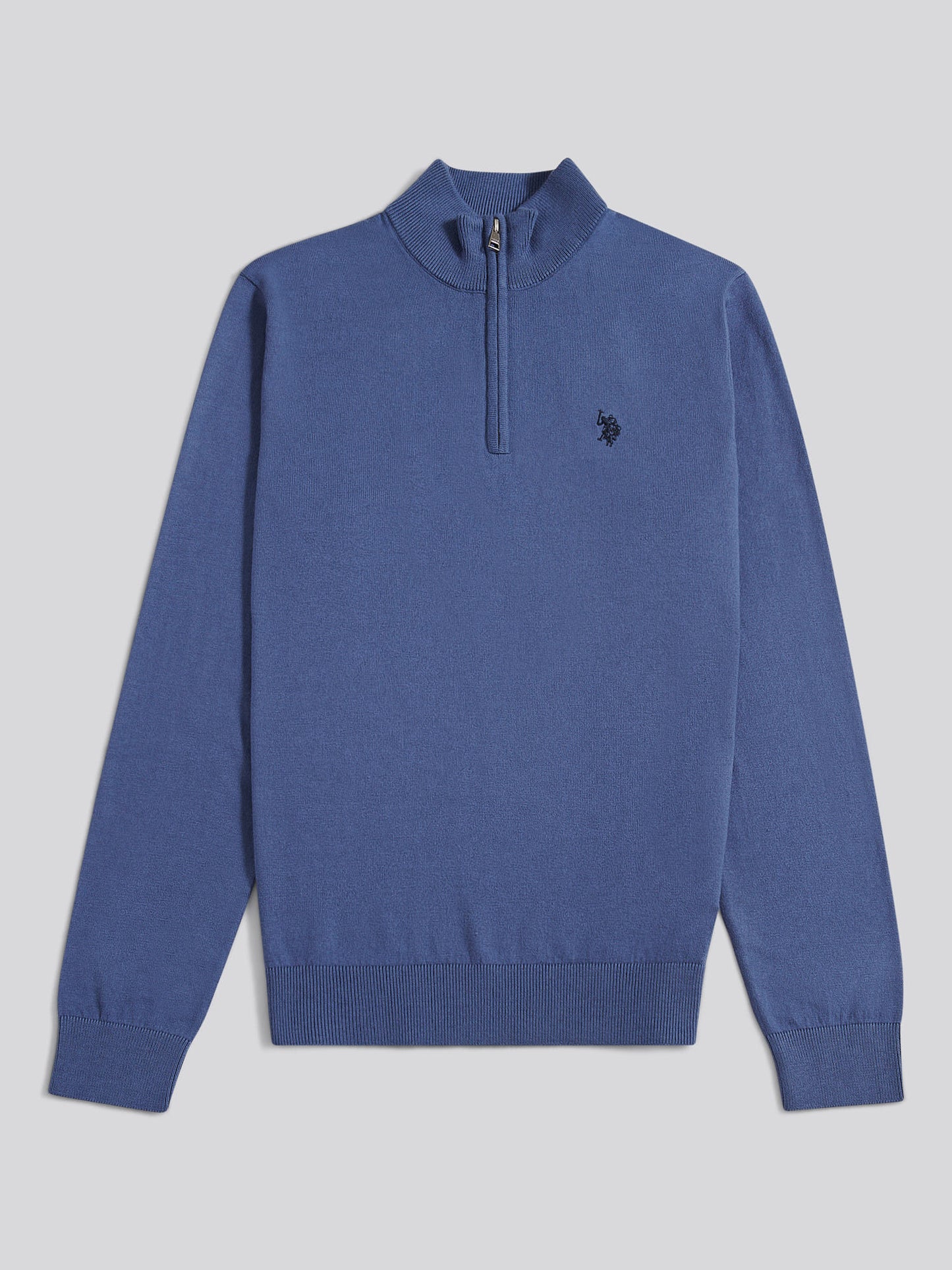 Męski bawełniany lejek szyja 1/4 zip dzianina w vintage Indigo