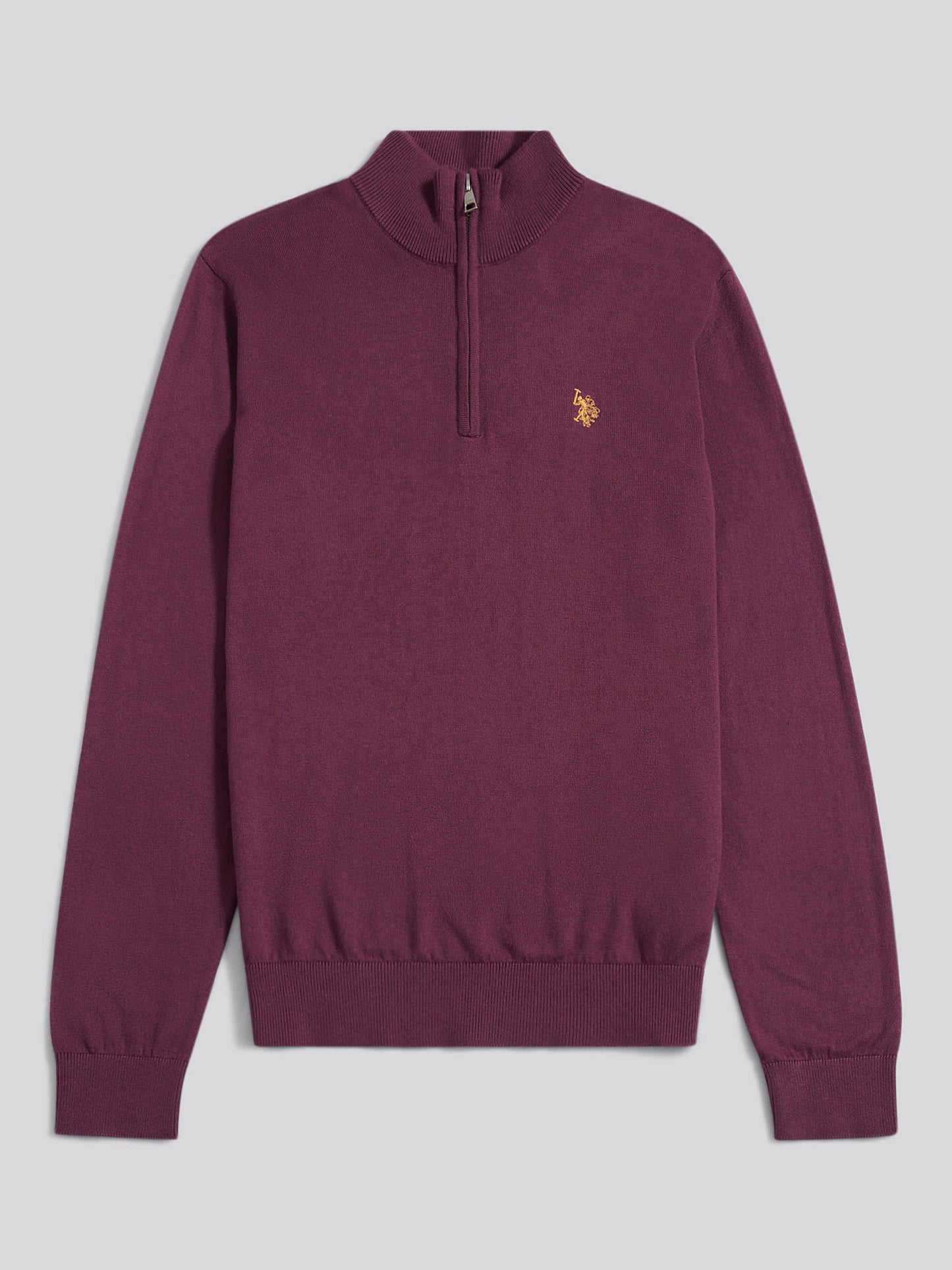 Mens Cotton Sixtnel Neck 1/4 Zip Knit w winu winogronowym