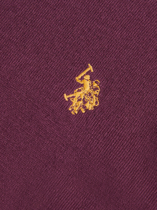 Mens Cotton Funnel Neck 1/4 Zip Knit in Grape Wine