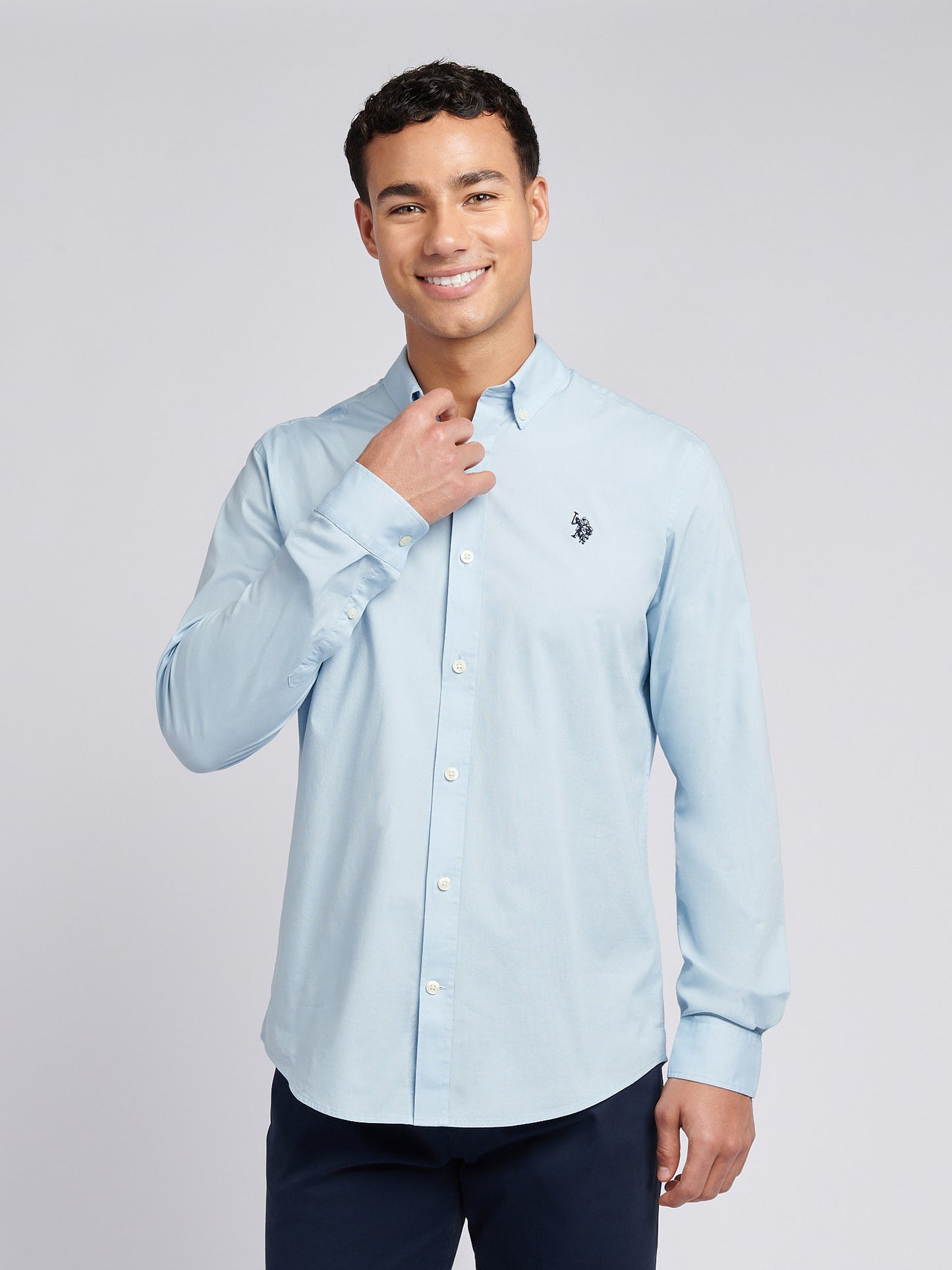 Mens Stretch Cotton Poplin Shirt in Skyway