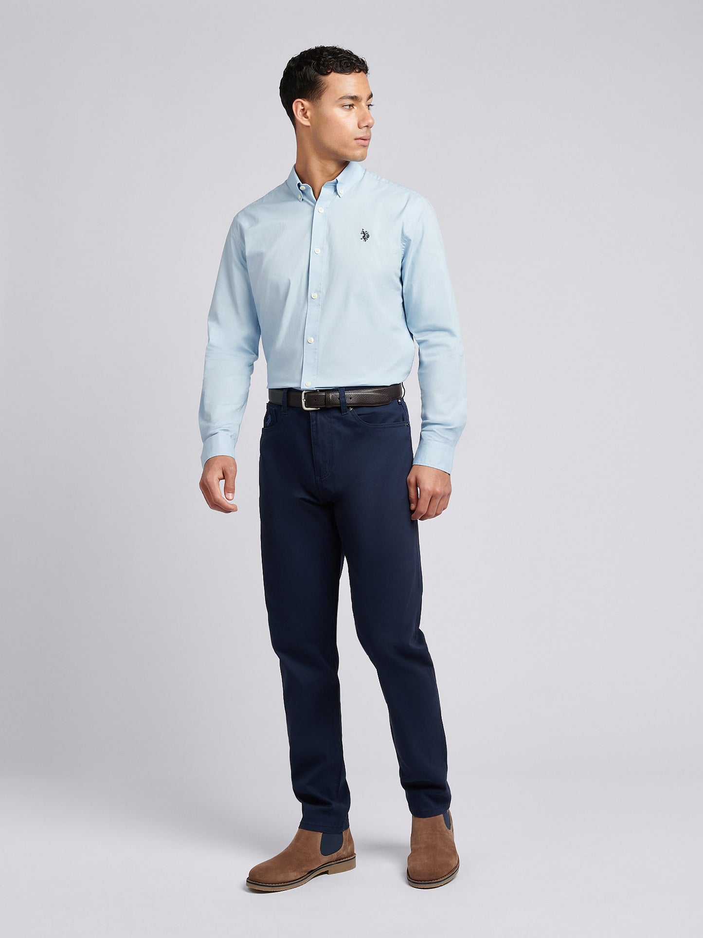 Mens Stretch Cotton Poplin Shirt in Skyway