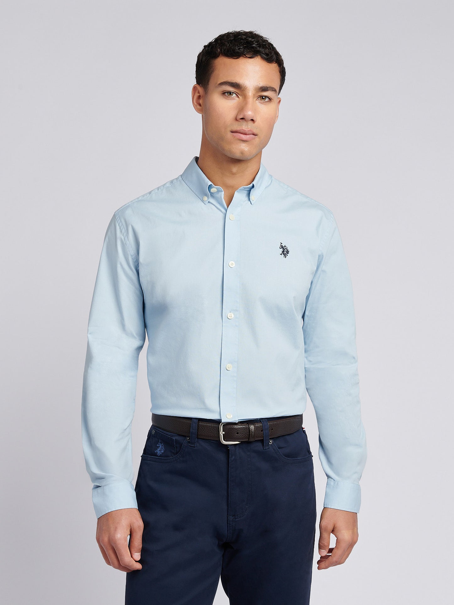 Mens Stretch Cotton Poplin Shirt in Skyway