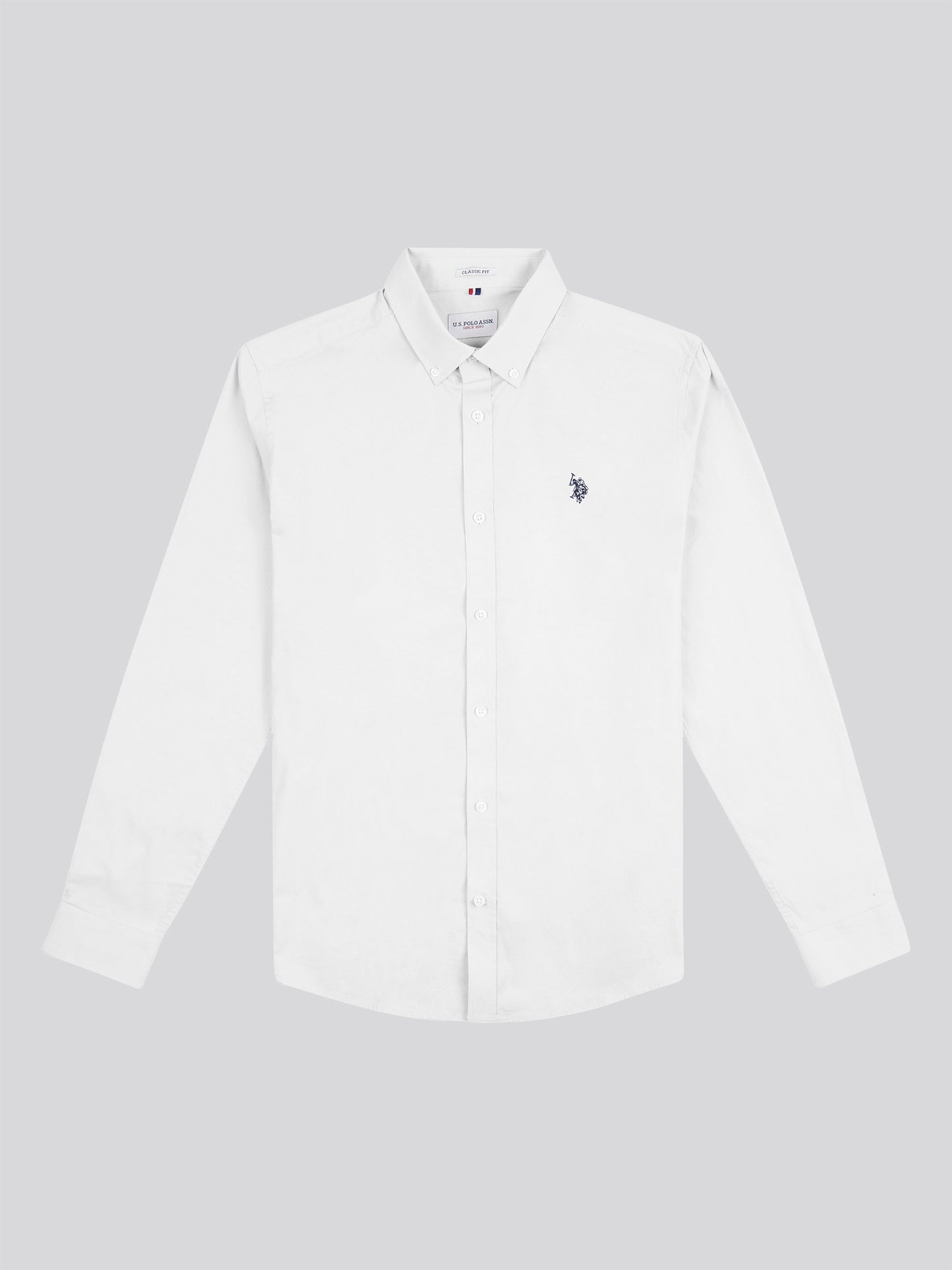 Mens Stretch Cotton Poplin Shirt in White / Dark Sapphire Navy DHM