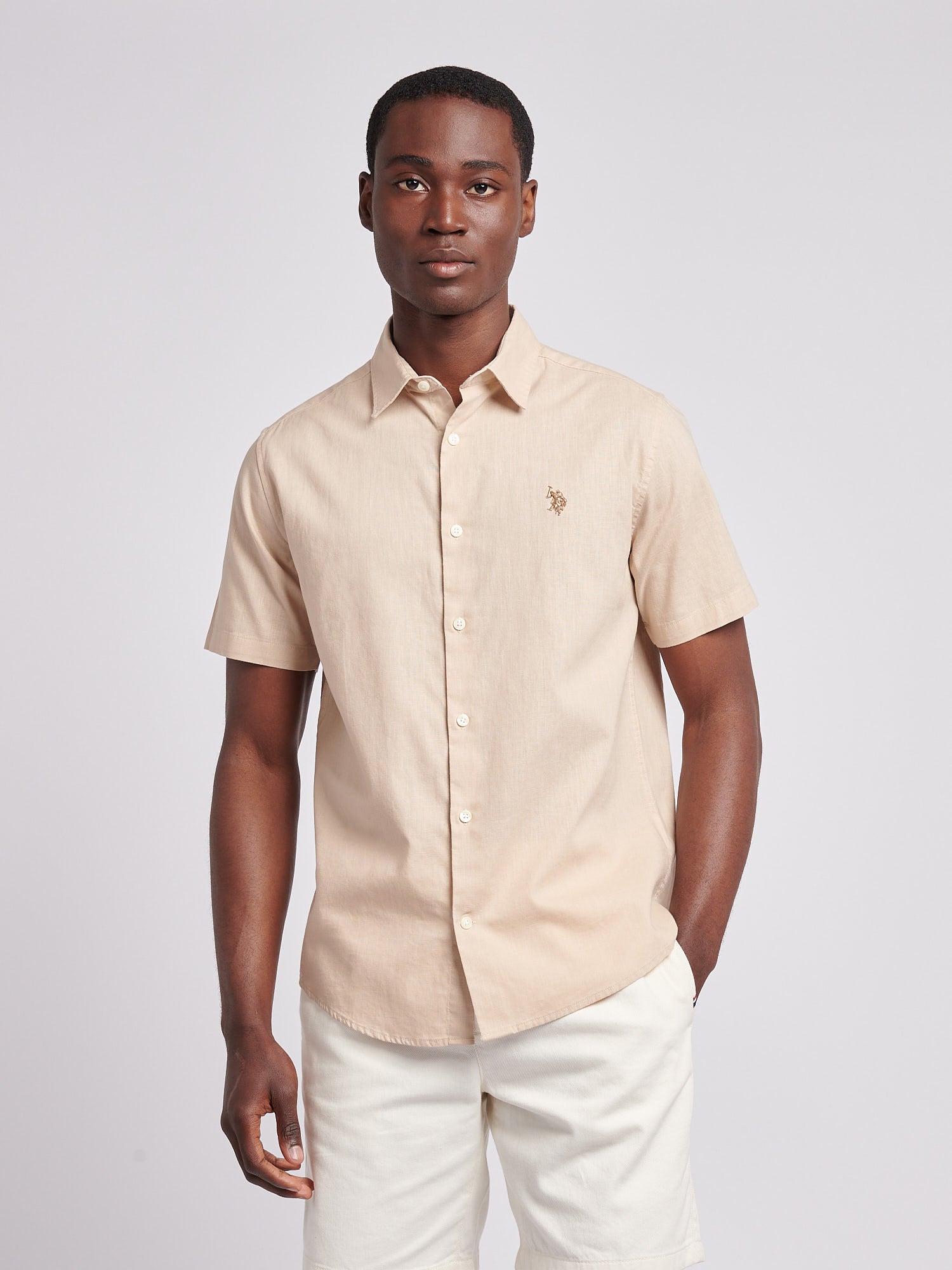 Mens Linen Blend Short Sleeve Shirt Doeskin – U.S. Polo Assn. Poland