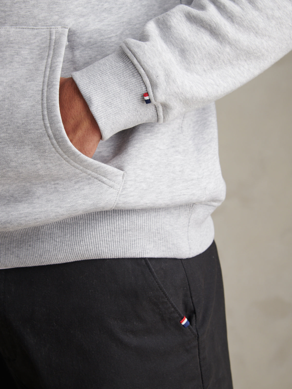 Mens Double Horsemen Embroidered Hoodie Mid Grey Marl