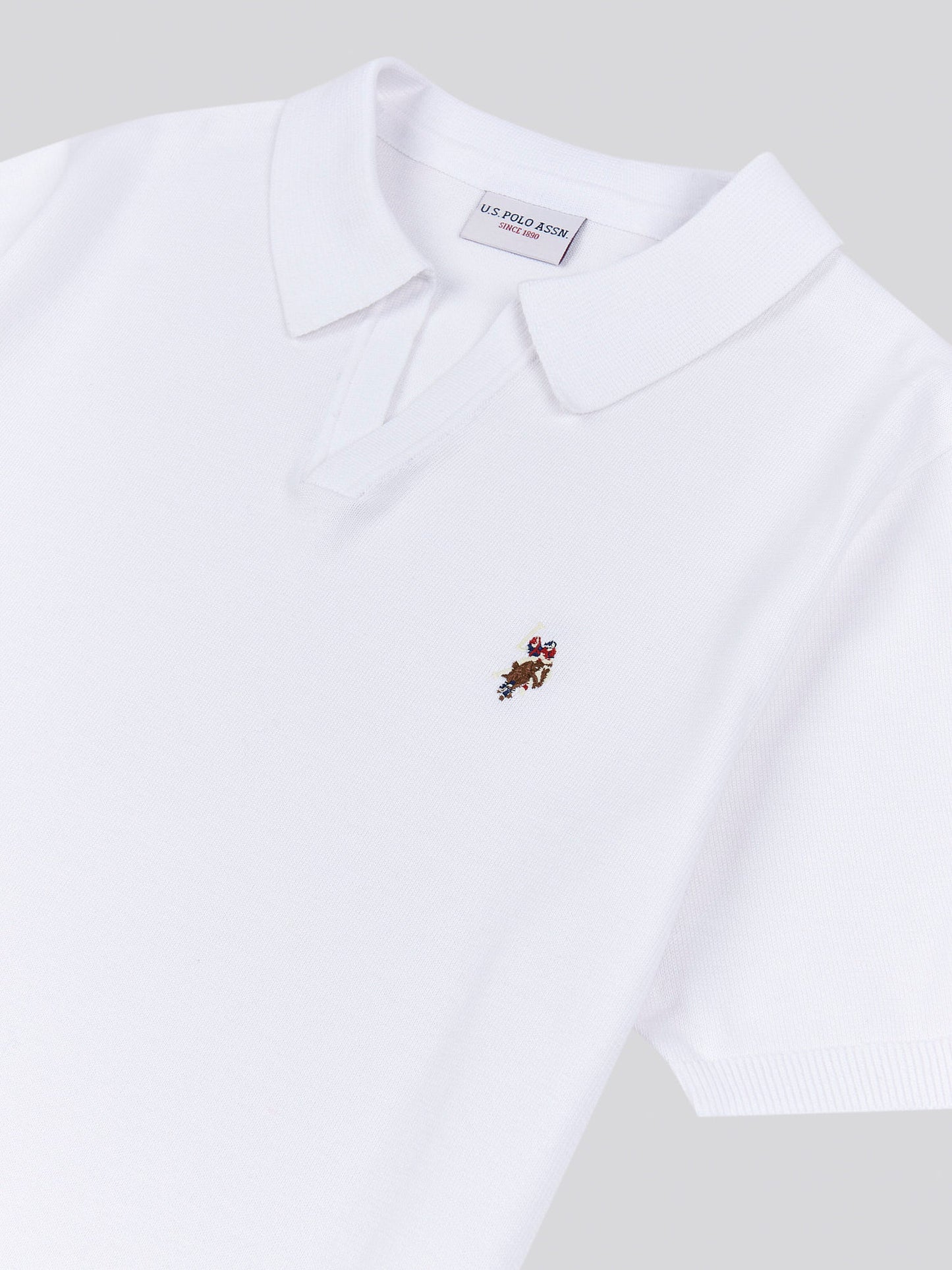 Mens Combed Cotton Revere Polo Shirt in Bright White / Multicolour DHM