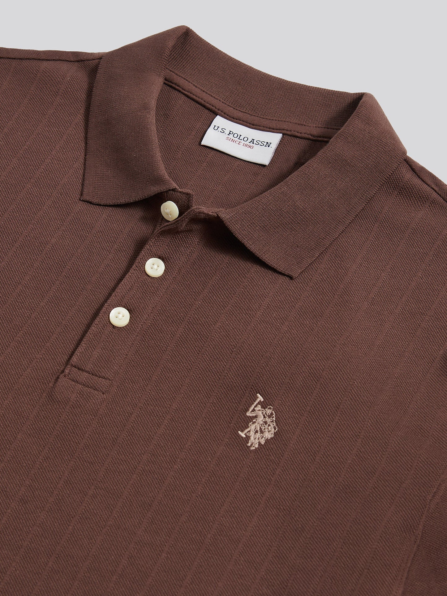 Mens Vertical Texture Polo Shirt Chocolate Martini