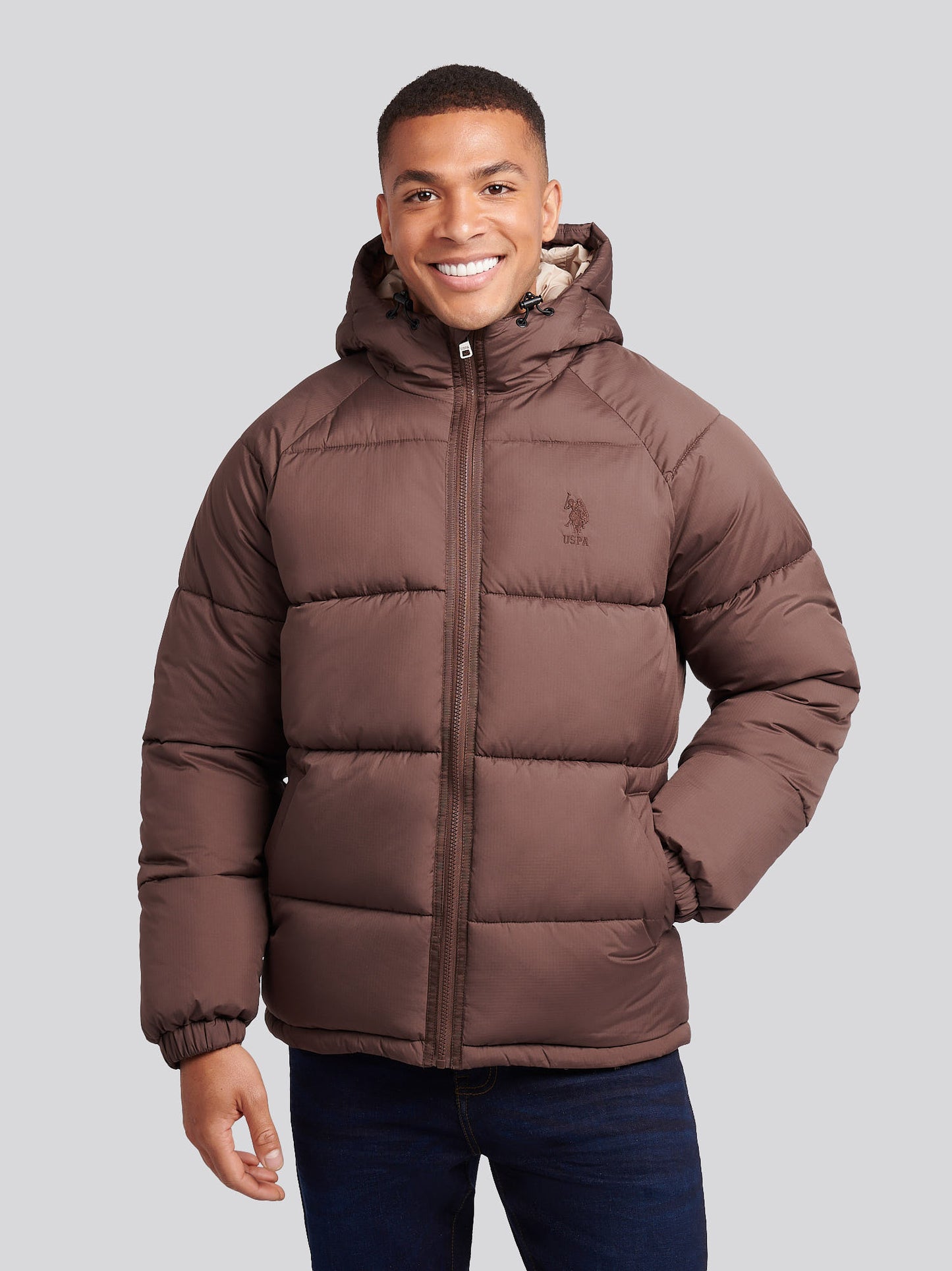 Mens Ripstop Hooded Puffer Jacket in Chocolate Martini