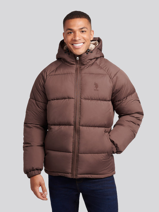 Mens Ripstop Hooded Puffer Jacket in Chocolate Martini