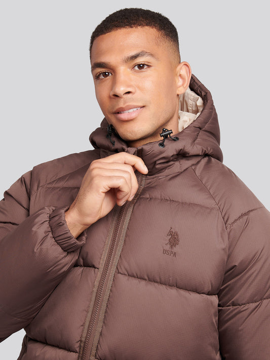 Mens Ripstop Hooded Puffer Jacket in Chocolate Martini