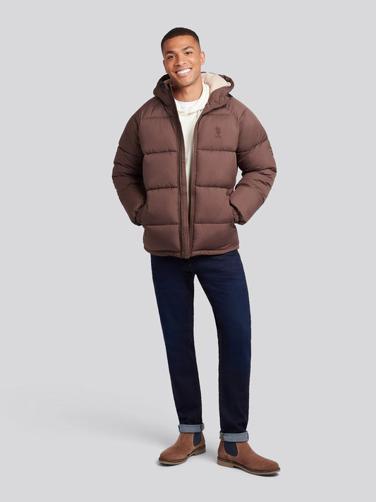 Mens Ripstop Hooded Puffer Jacket in Chocolate Martini