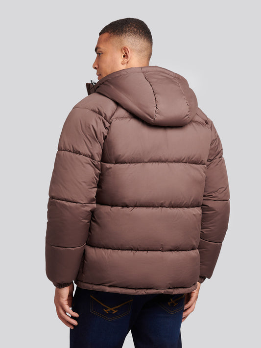 Mens Ripstop Hooded Puffer Jacket in Chocolate Martini