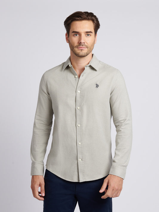 Mens Mini Houndstooth Shirt in Mid Grey Marl