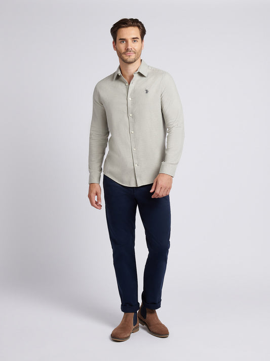 Mens Mini Houndstooth Shirt in Mid Grey Marl