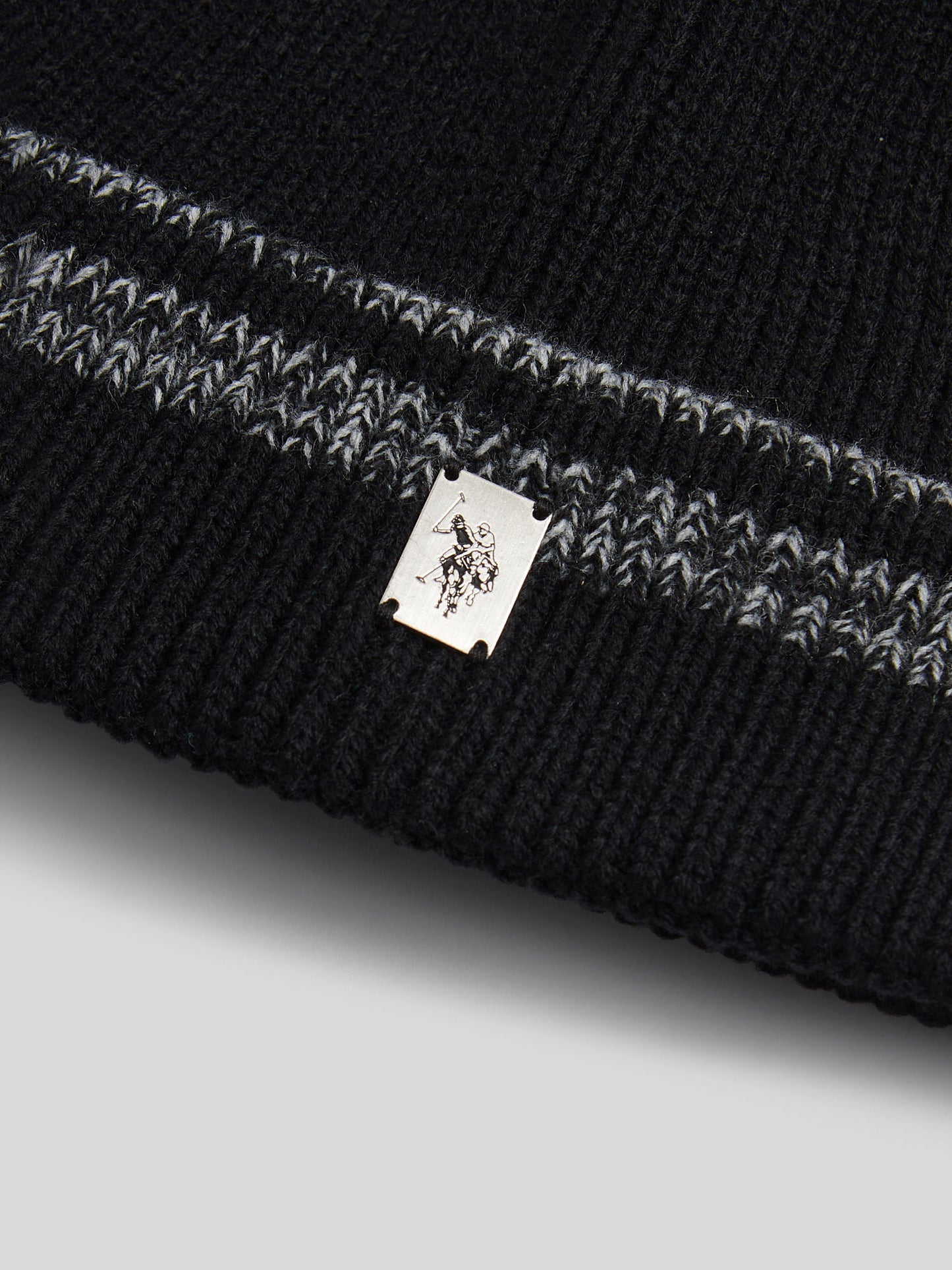 Mens Stripe Tipping Rib Knit Beanie Black
