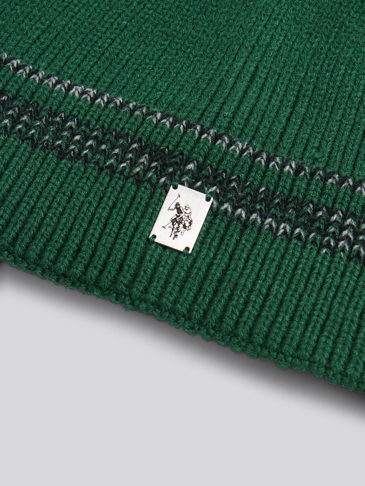Mens Stripe Tipping Rib Knit Beanie Pineneedle