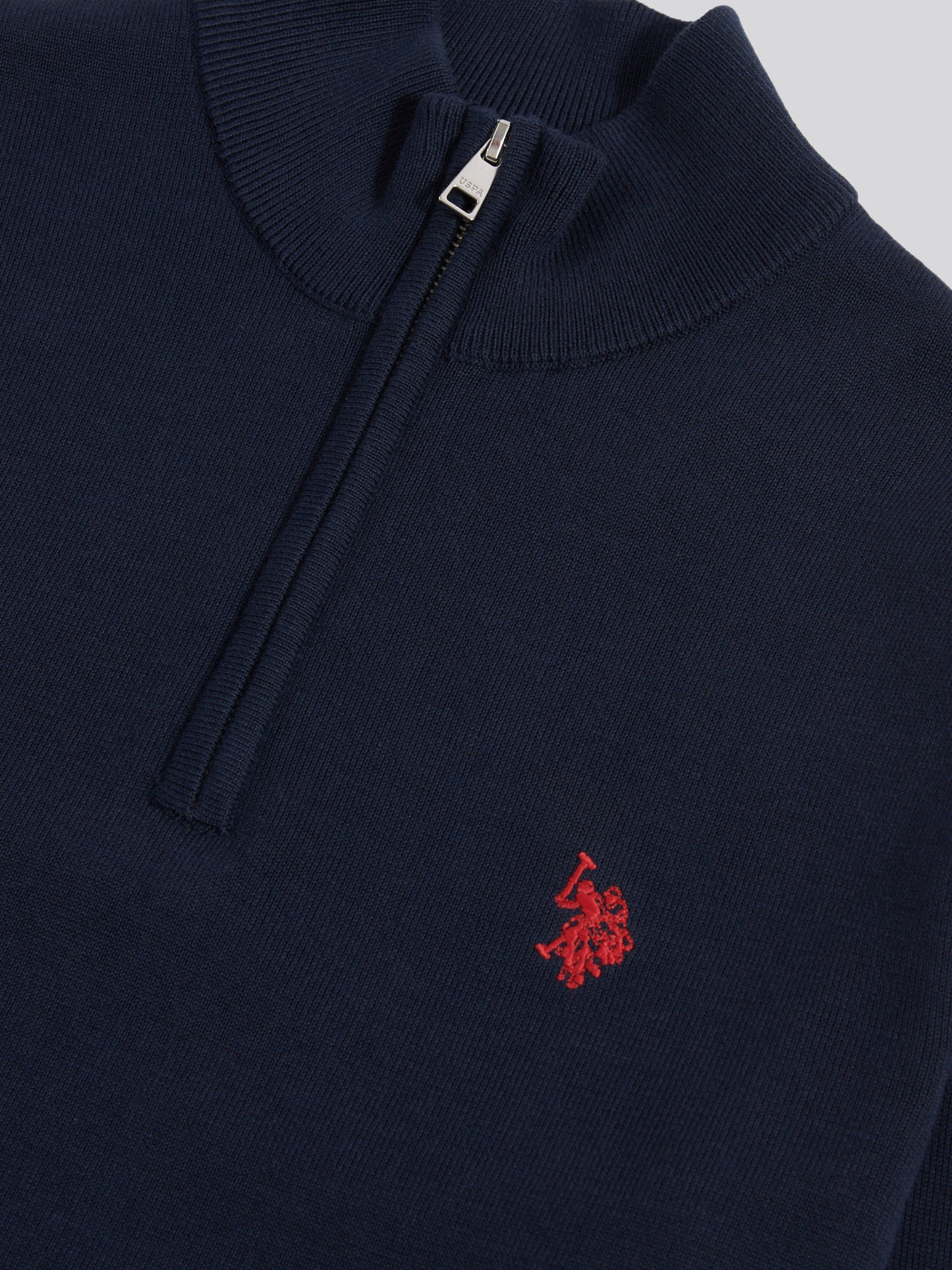 Mens Cotton Quarter Zip Funnel Jumper Dark Sapphire Navy / Haute Red DHM