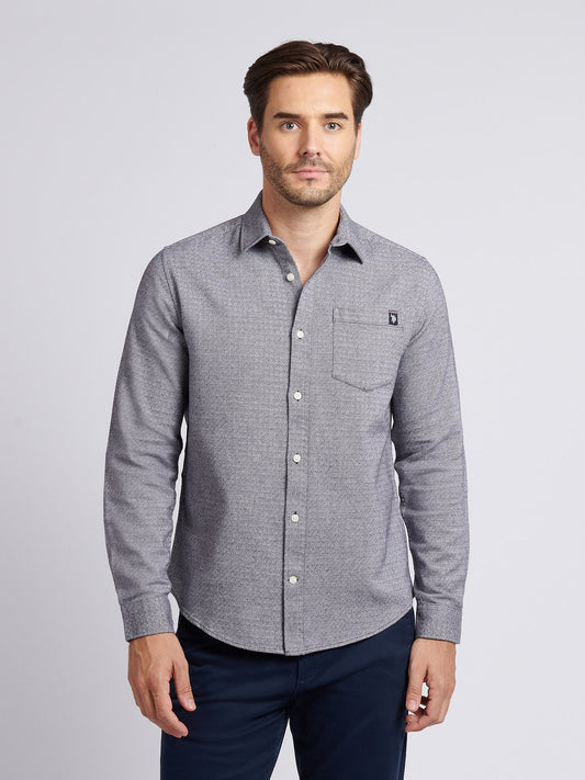 Mens Herringbone Crosshatch Textured Shirt in Dark Sapphire Navy