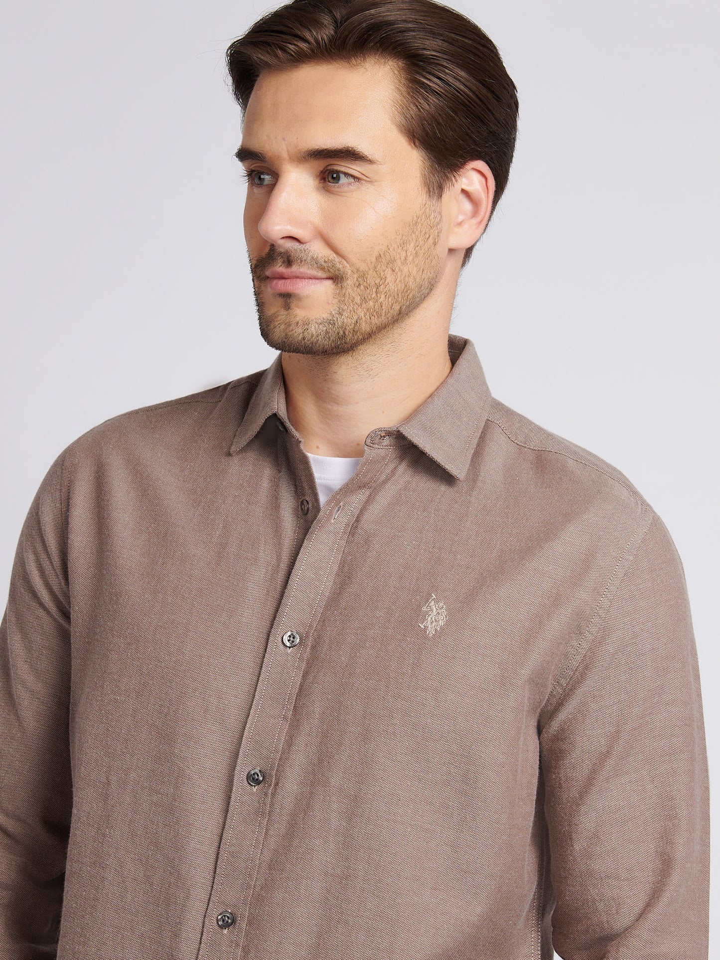 Mens Brushed Dobby Shirt in Chocolate Martini