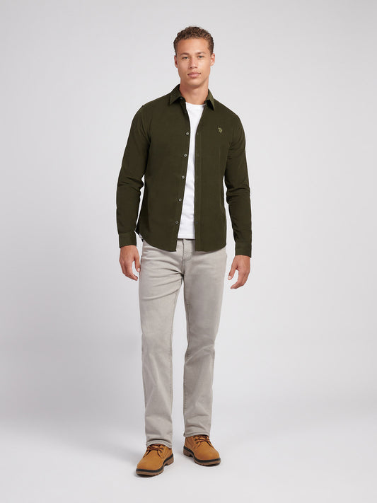 Mens Textured Corduroy Shirt in Forest Night