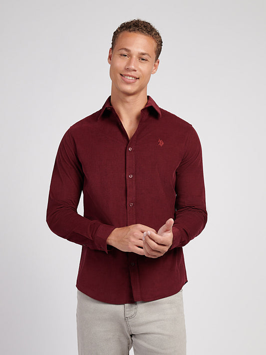 Mens Textured Corduroy Shirt in Windsor Wine
