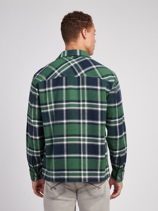 Mens Enlarged Check Overshirt in Pineneedle