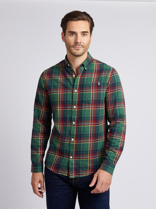 Mens Pocketed Checked Buttondown Shirt in Pineneedle