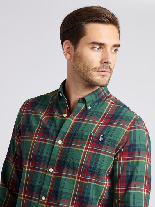 Mens Pocketed Checked Buttondown Shirt in Pineneedle