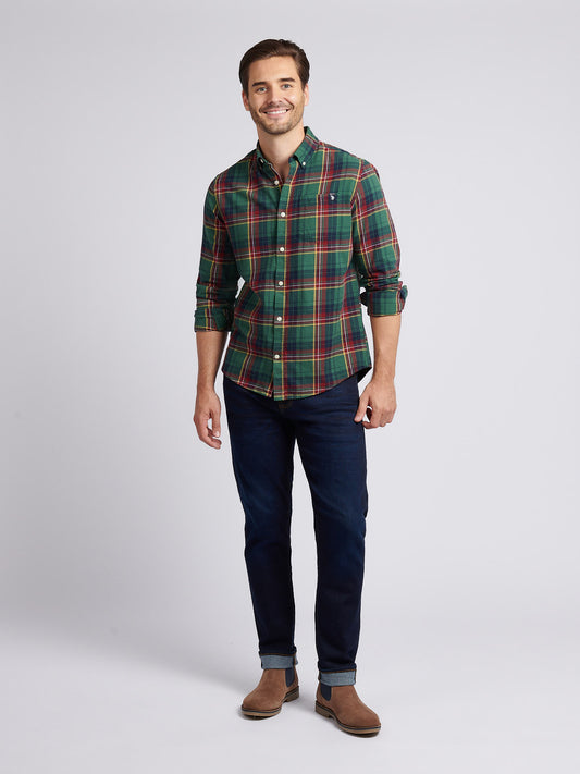 Mens Pocketed Checked Buttondown Shirt in Pineneedle