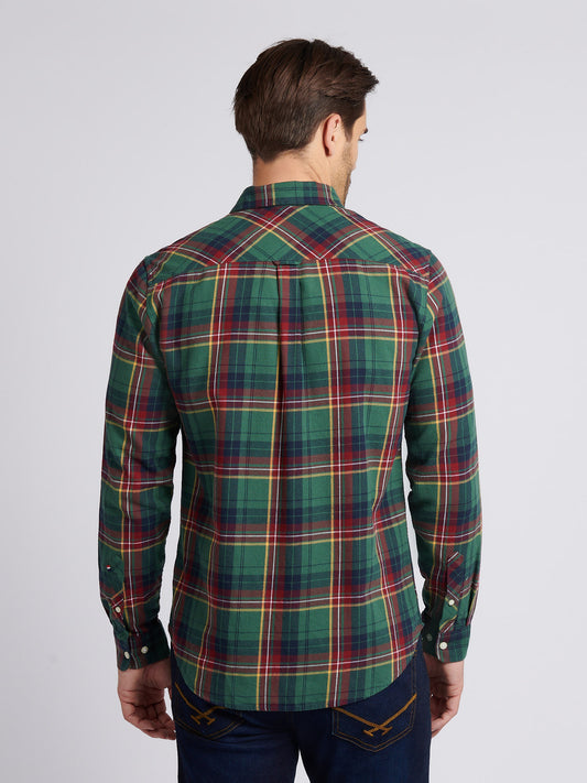 Mens Pocketed Checked Buttondown Shirt in Pineneedle