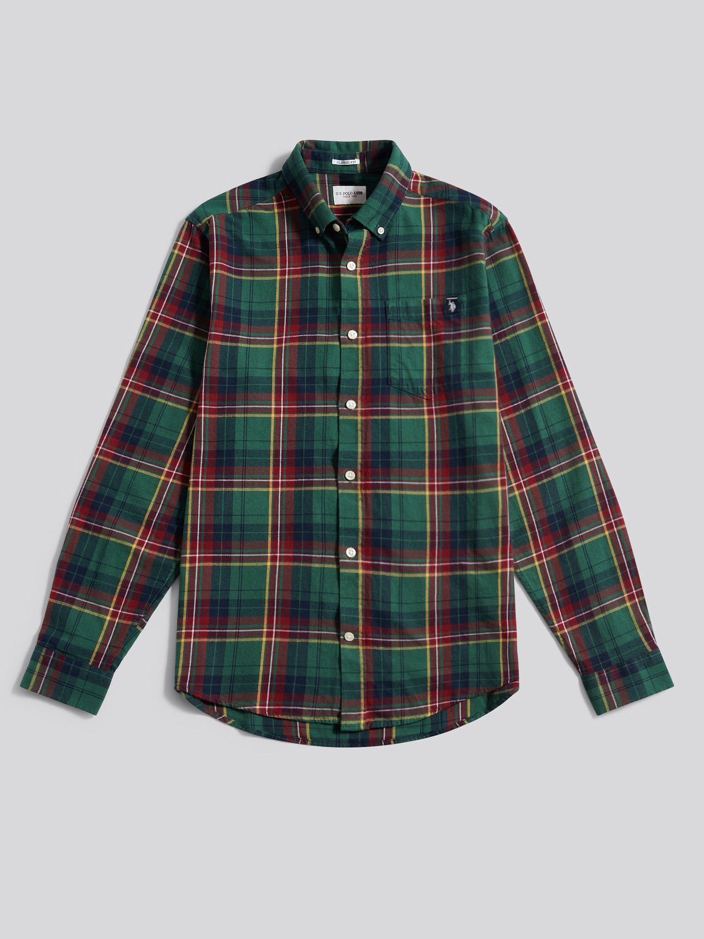 Mens Pocketed Checked Buttondown Shirt in Pineneedle