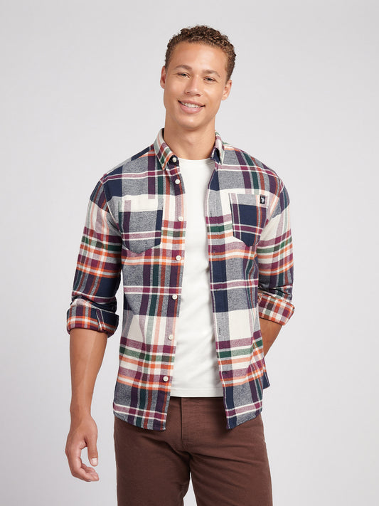 Mens Dual Pocket Checked Shirt in Dark Sapphire Navy