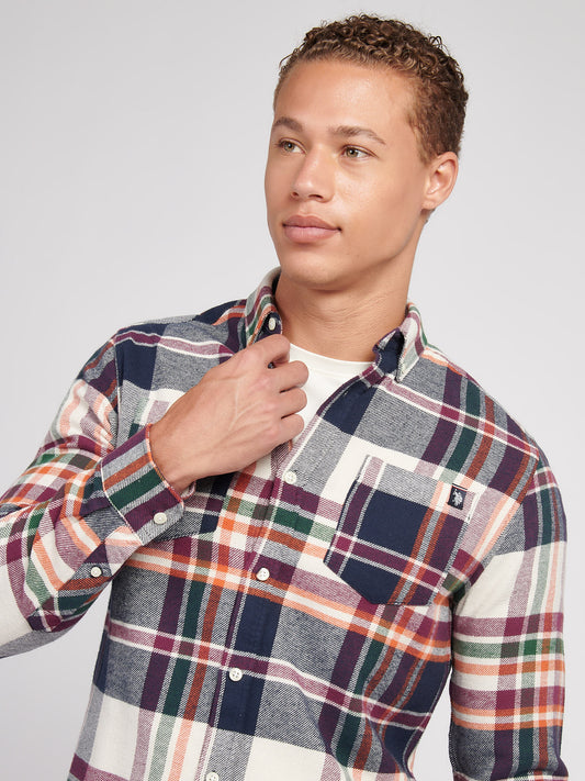 Mens Dual Pocket Checked Shirt in Dark Sapphire Navy