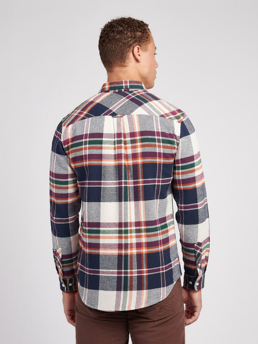 Mens Dual Pocket Checked Shirt in Dark Sapphire Navy