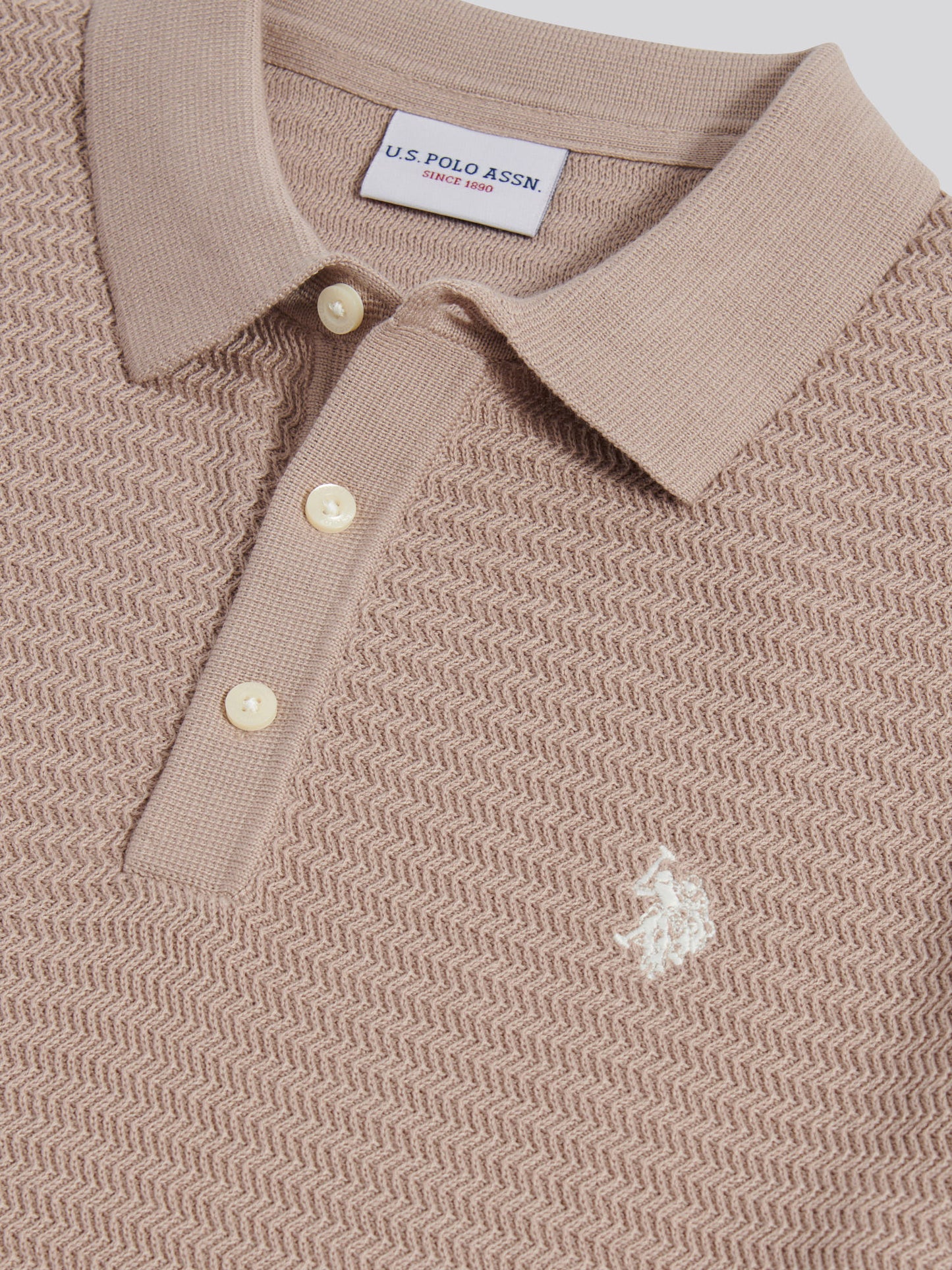 Herringbone Texture Knit SS Polo Atmosphere