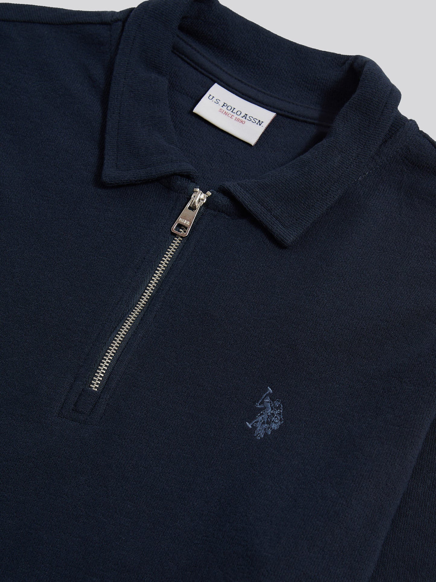 Mens Flat Pile Long Sleeve Polo Shirt Dark Sapphire Navy / Moonlight Blue DHM