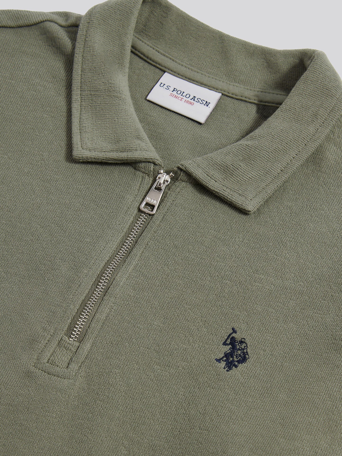 Mens Flat Pile Long Sleeve Polo Shirt Mulled Basil