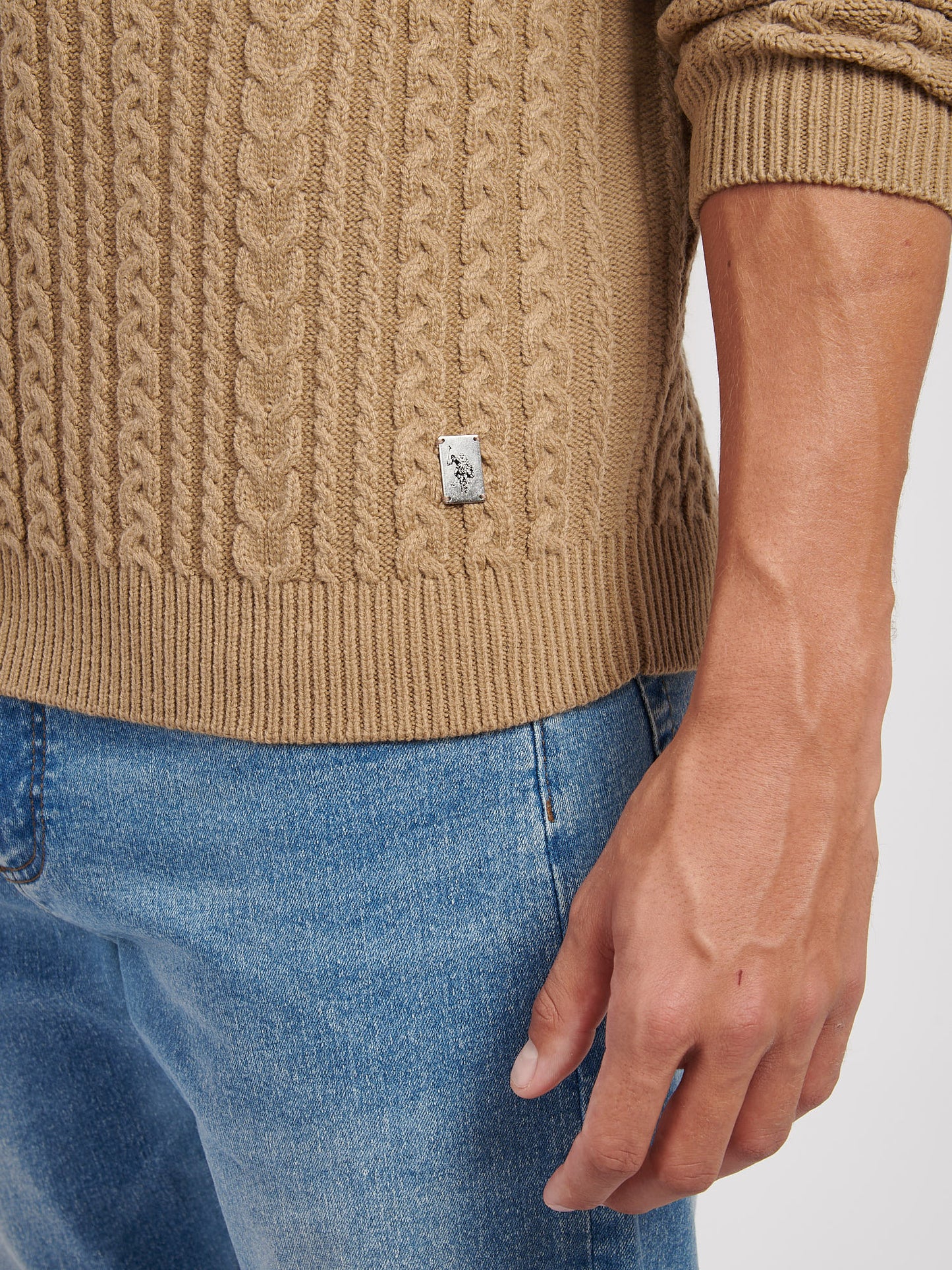 Aran Knit Crew Greige