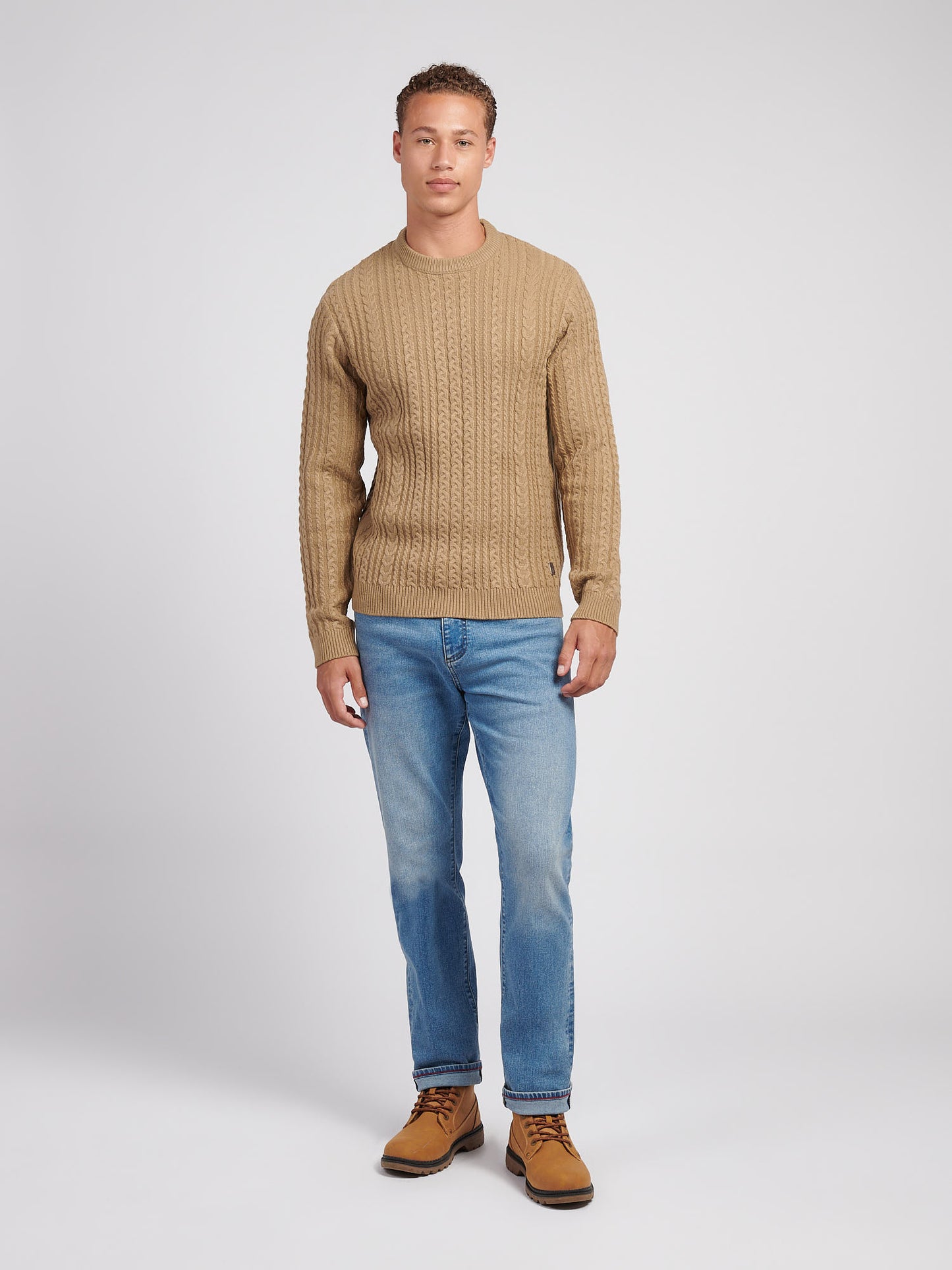 Aran Knit Crew Greige