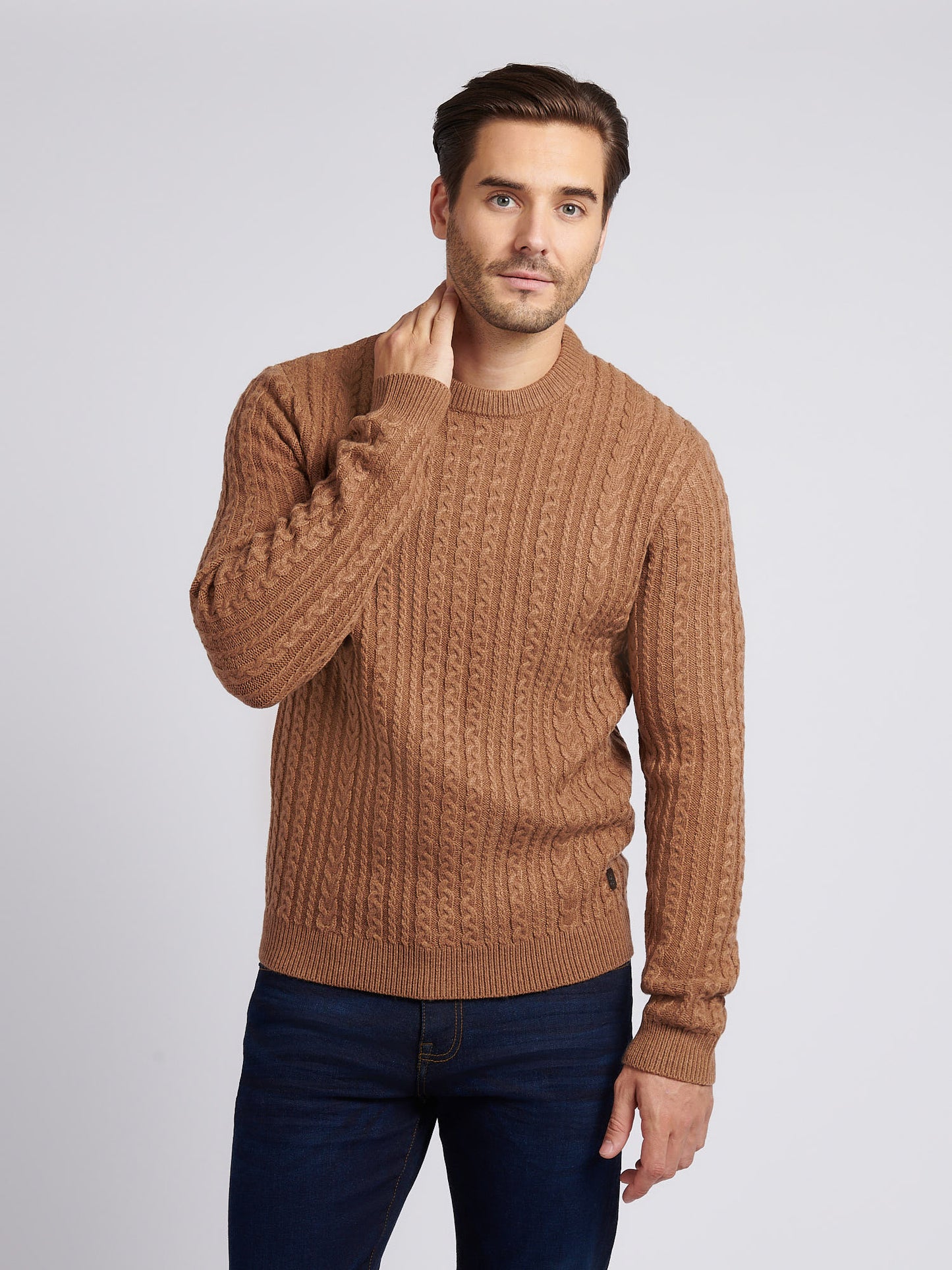 Aran Knit Crew Rawhide Marl