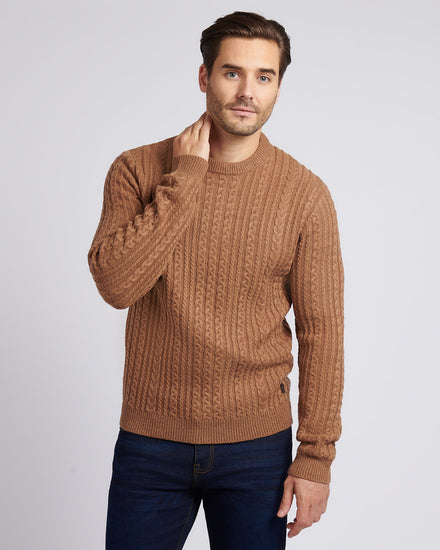Aran Knit Crew Rawhide Marl