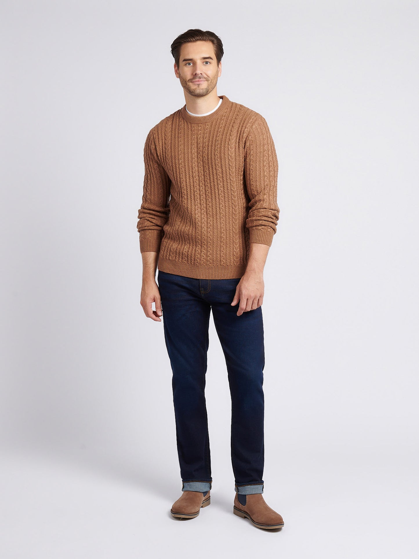 Aran Knit Crew Rawhide Marl
