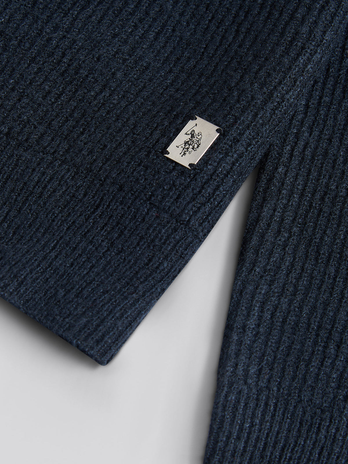 Mens Brushed Knit Long Sleeve Polo Shirt Dark Sapphire Navy