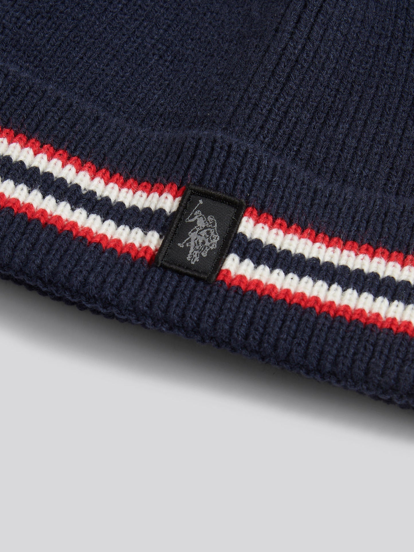 Brand Stripe Knit Beanie Dark Sapphire Navy