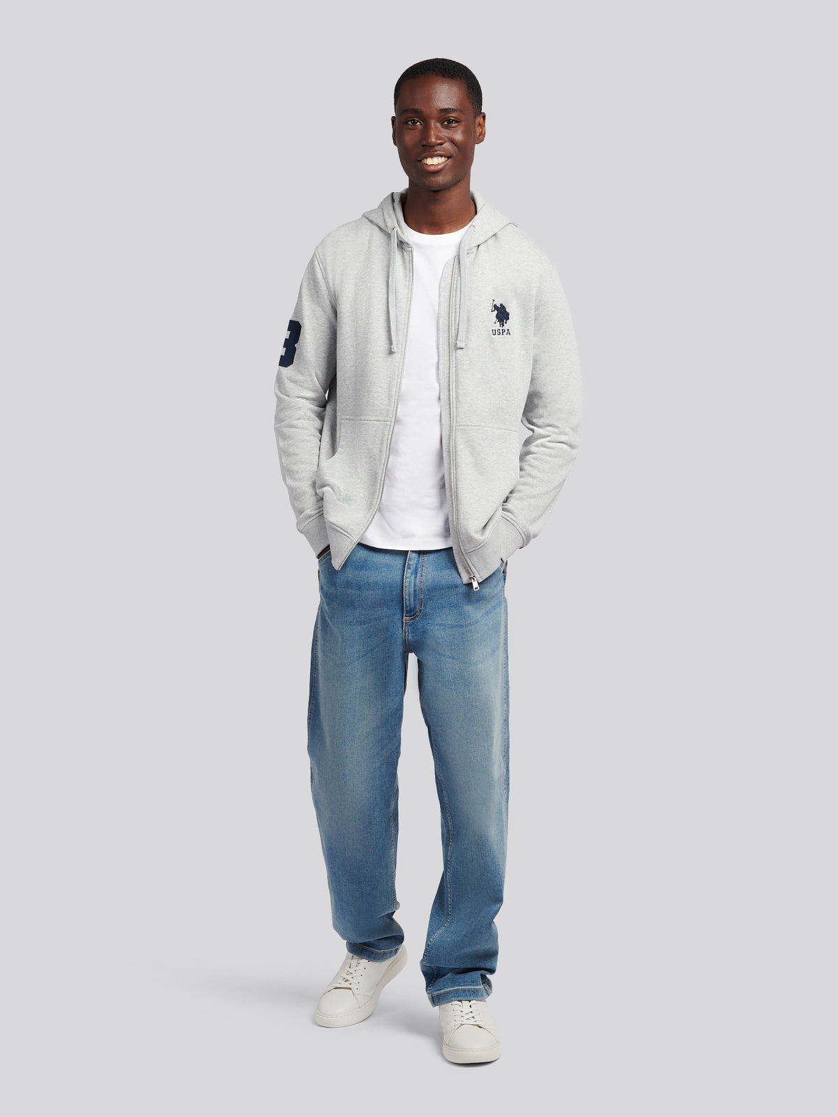 Mens Player 3 Zip Hoodie Mid Grey Marl