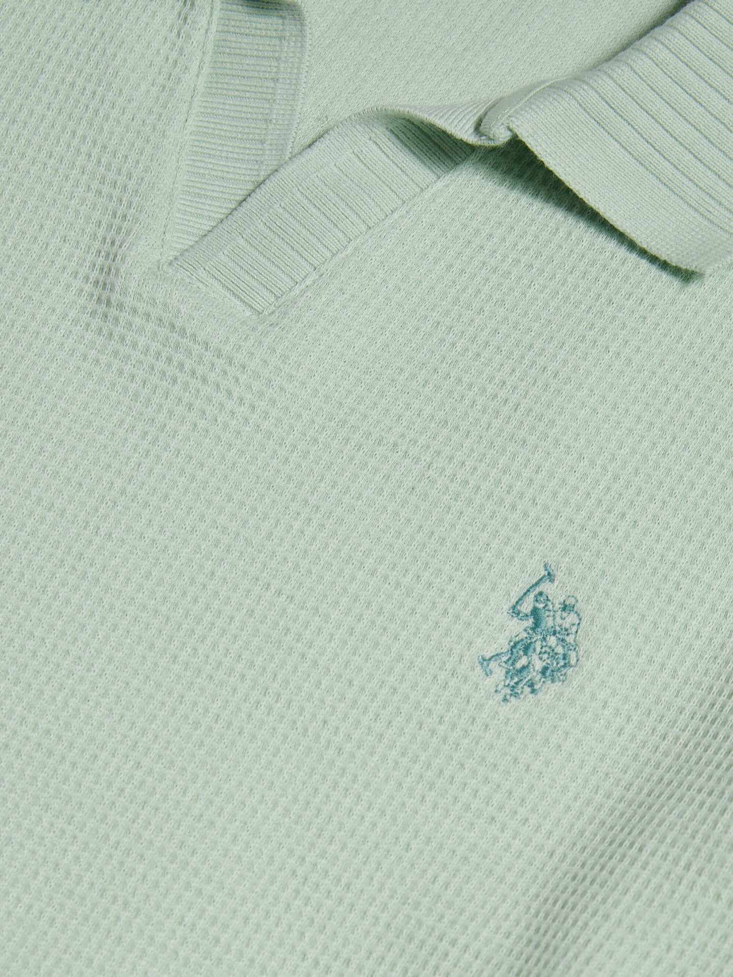Mens Waffle Open Collar Polo Shirt Aqua Foam