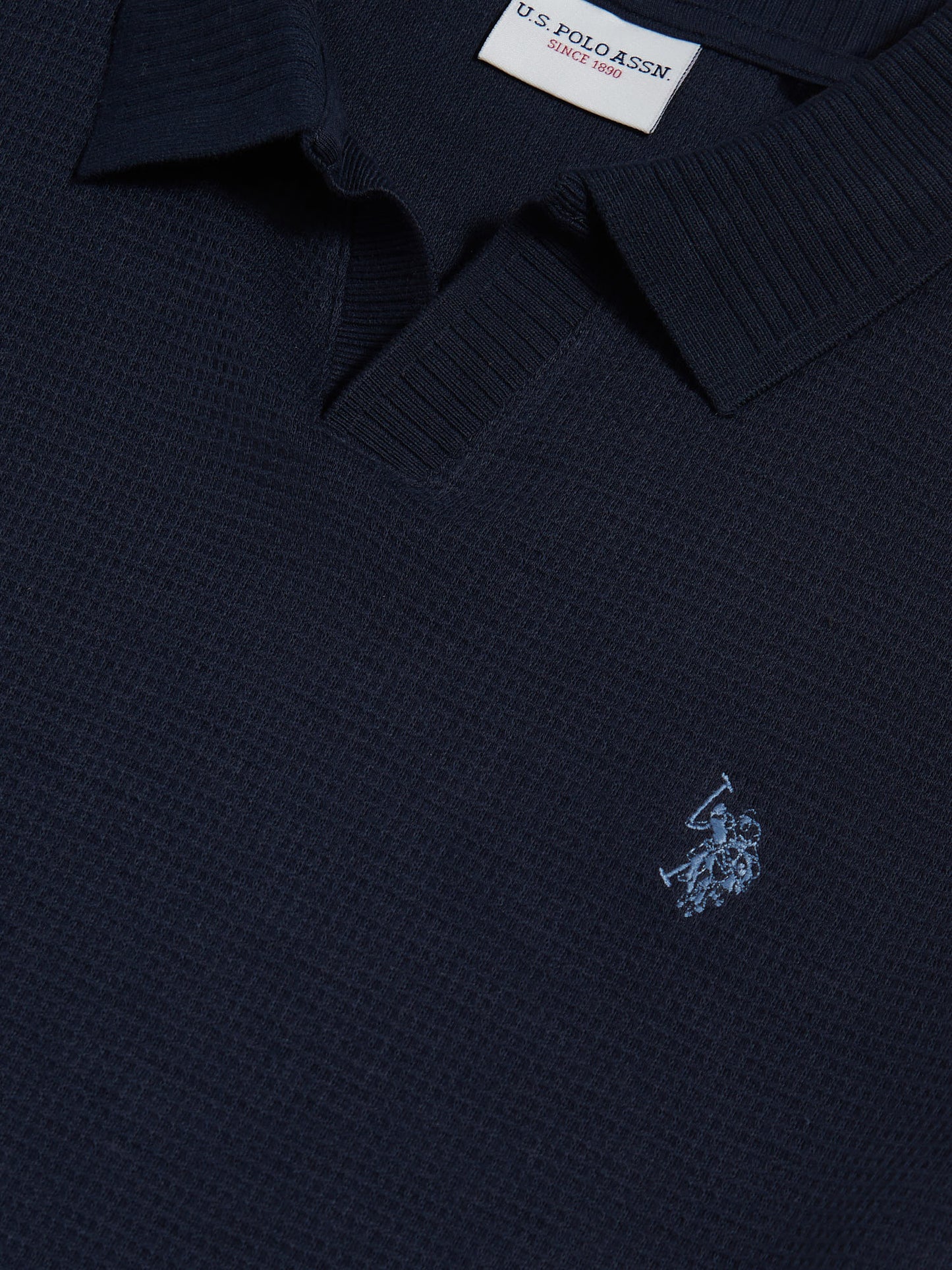 Waffle Open Collar SS Polo Dark Sapphire Navy / Moonlight Blue DHM