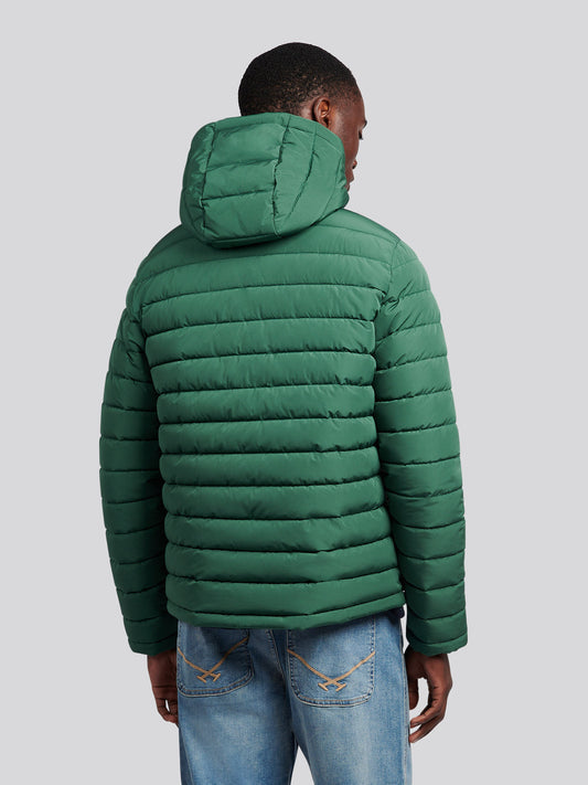 Mens Lightweight Quilt Hooded Puffer in Pineneedle