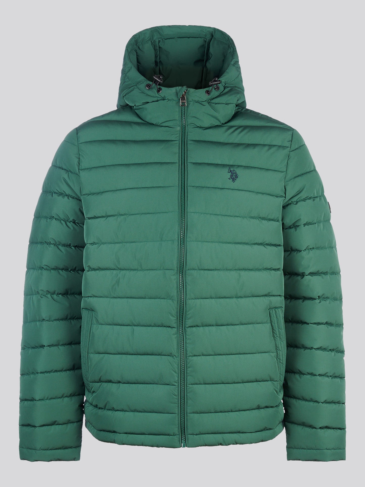 Mens Lightweight Quilt Hooded Puffer in Pineneedle